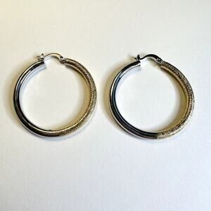 NWT textured gold smooth silver thick hoop earrings
